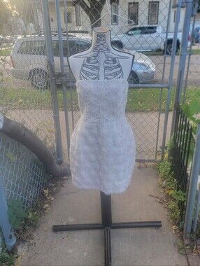 NWT Saylor Karlina 3D Floral Appliqué Strapless Mini Dress Ecru White Large
